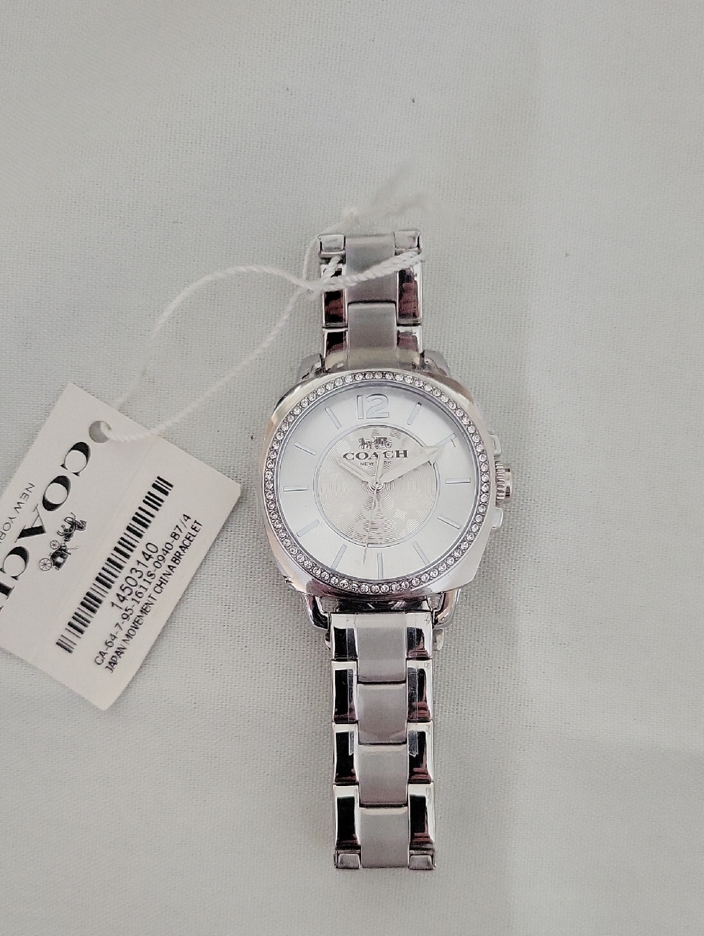 Coach Silver Crystal-Trim Women's Bracelet Watch